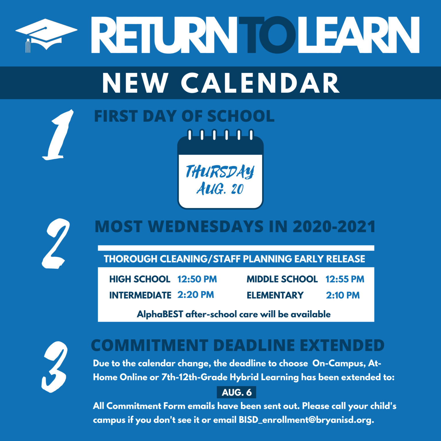 Bryan ISD Calendar Changes, New Early Release Times